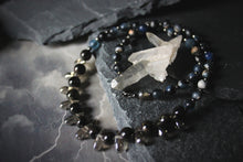 Load image into Gallery viewer, Dark &amp; Stormy | Silver Tears. Hand-strung Gemstone &amp; Glass Necklace.