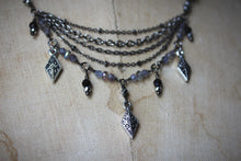 Load image into Gallery viewer, Dark &amp; Stormy | Onding. Beaded Gemstone Petite Festoon Necklace.
