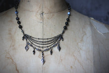 Load image into Gallery viewer, Dark &amp; Stormy | Onding. Beaded Gemstone Petite Festoon Necklace.