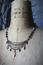 Load image into Gallery viewer, Dark &amp; Stormy | Onding. Beaded Gemstone Petite Festoon Necklace.