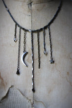 Load image into Gallery viewer, Dark &amp; Stormy | Buried Moon. Hand-strung Beaded Fringe Necklace.