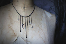 Load image into Gallery viewer, Dark &amp; Stormy | Buried Moon. Hand-strung Beaded Fringe Necklace.