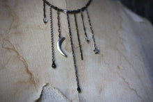 Load image into Gallery viewer, Dark &amp; Stormy | Buried Moon. Hand-strung Beaded Fringe Necklace.