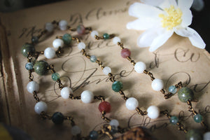 Bloodroot Season | Sanguinaria. Beaded Gemstone Pendant Necklace.