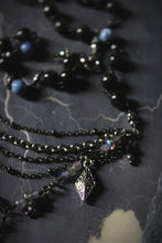 Load image into Gallery viewer, Dark &amp; Stormy | Onding. Beaded Gemstone Petite Festoon Necklace.