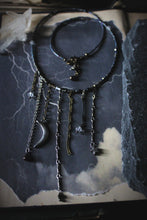 Load image into Gallery viewer, Dark &amp; Stormy | Buried Moon. Hand-strung Beaded Fringe Necklace.