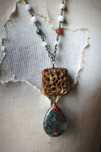 Bloodroot Season | Sanguinaria. Beaded Gemstone Pendant Necklace.