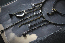 Load image into Gallery viewer, Dark &amp; Stormy | Buried Moon. Hand-strung Beaded Fringe Necklace.