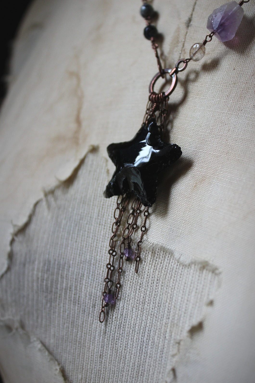 Season of the Witch, Pt.II | The Dark Star. Beaded Obsidian Pendant Necklace.