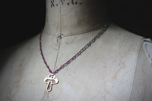 Rainbow 'Shroom No.2. Gradient Crystal & Mushroom Pendant Necklace.