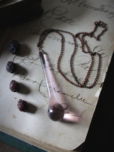 Rosewater. Vintage Chandelier Glass Drop & Copper Necklace.