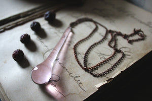 Rosewater. Vintage Chandelier Glass Drop & Copper Necklace.