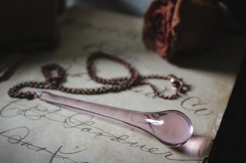 Rosewater. Vintage Chandelier Glass Drop & Copper Necklace.
