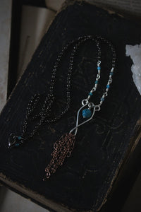 Frolic II. Apatite Mixed Metals Tassel Necklace.