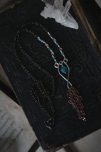 Frolic II. Apatite Mixed Metals Tassel Necklace.