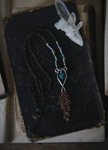 Frolic II. Apatite Mixed Metals Tassel Necklace.