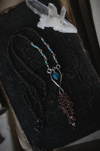 Frolic II. Apatite Mixed Metals Tassel Necklace.