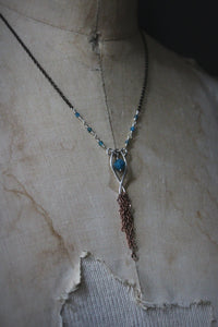 Frolic II. Apatite Mixed Metals Tassel Necklace.