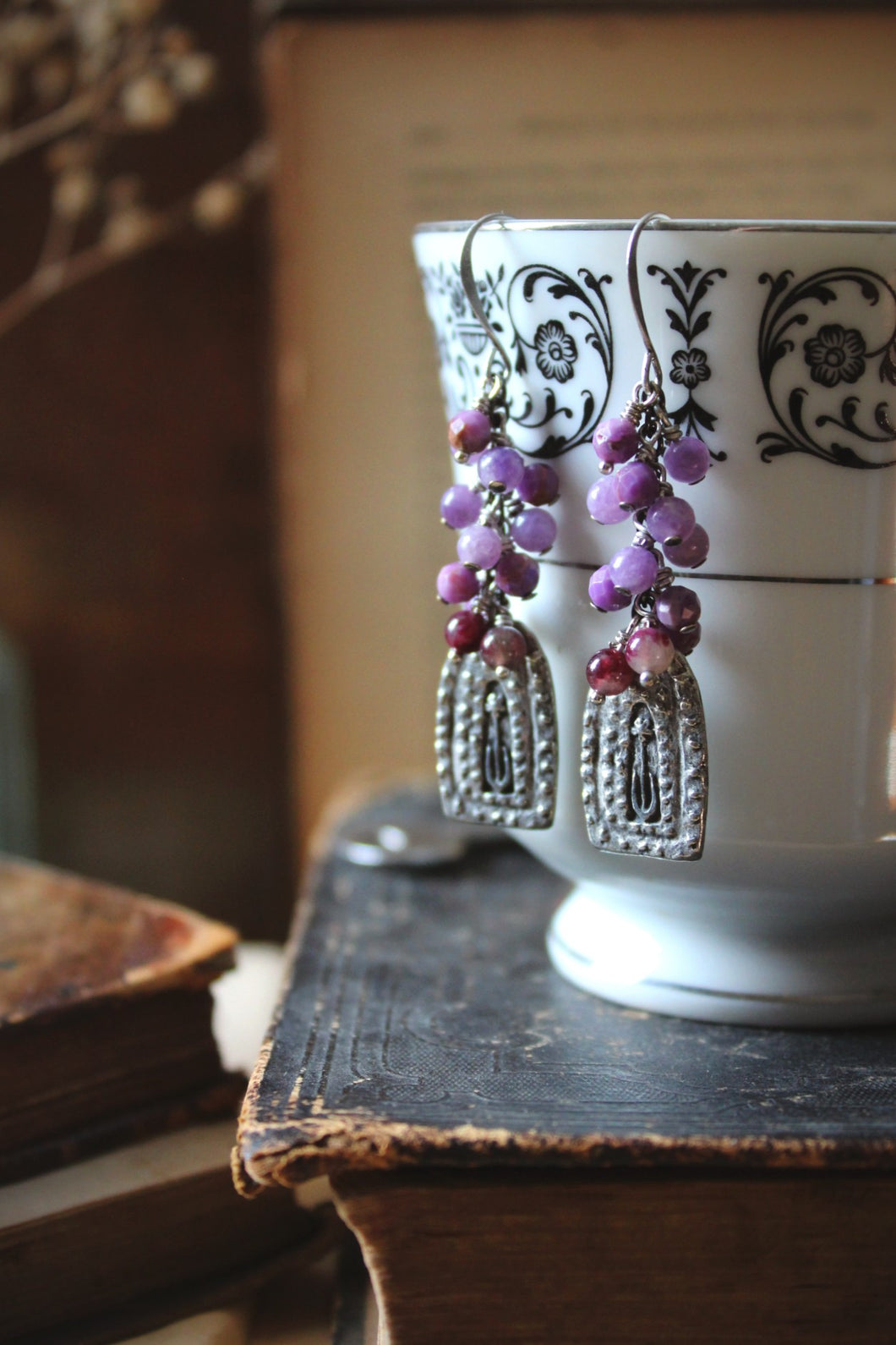 Violet Skies | Lupine Season. Artisan Pewter & Gemstone Earrings.