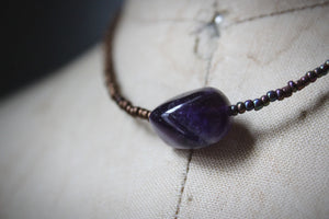 Violet Skies | Grimlins ~ Dogtooth Amethyst. Seed Bead Focal Necklace.