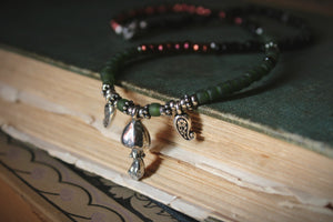 Death Cap. Hand-strung Beaded Charm Necklace.