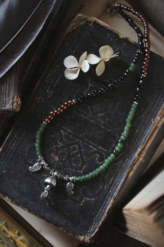 Death Cap. Hand-strung Beaded Charm Necklace.
