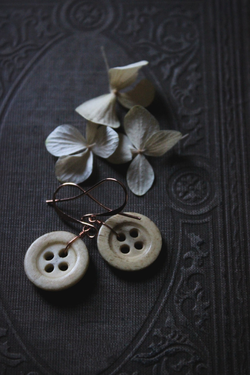 Folk II. Antique Bone Button Earrings.