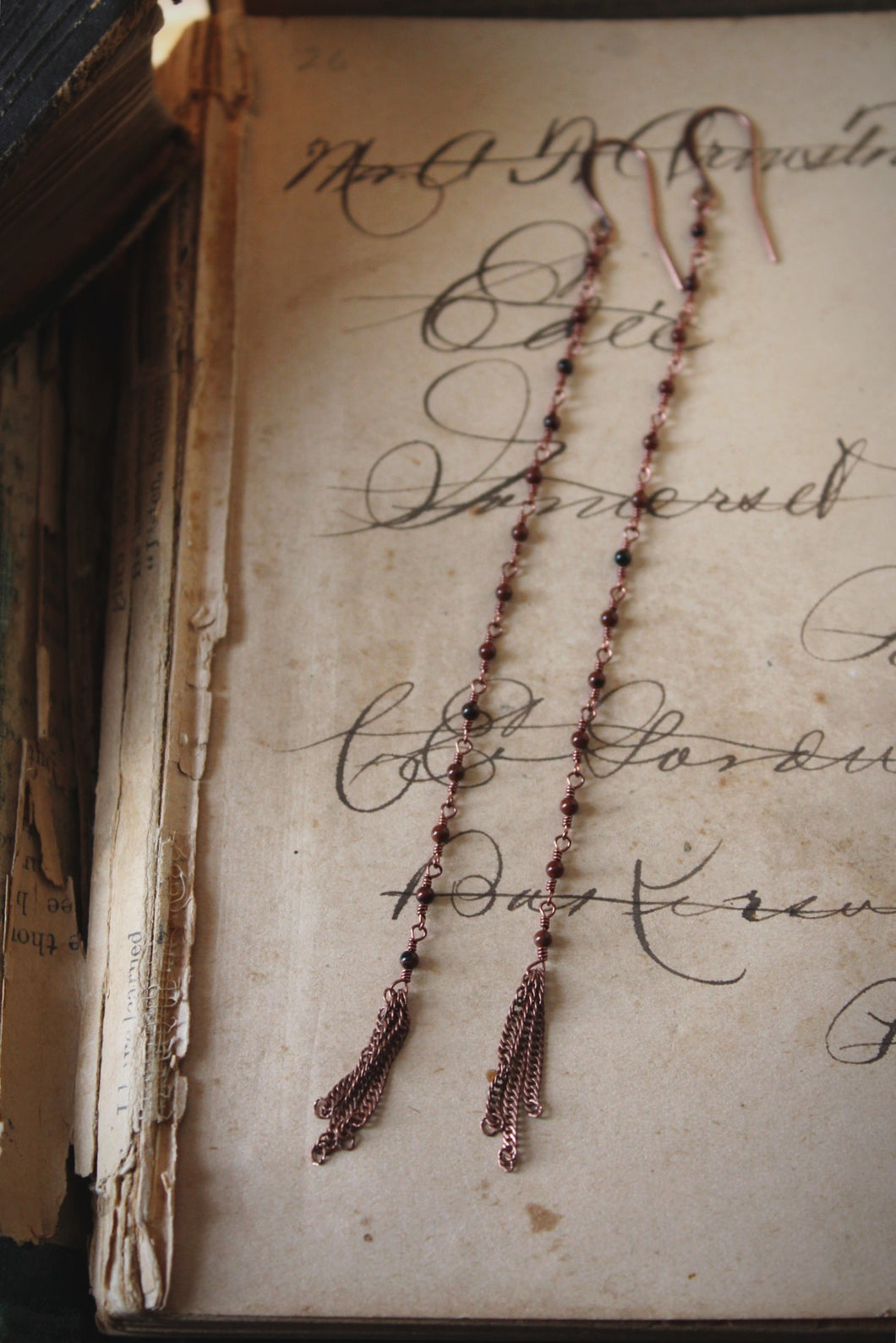 Bala. Beaded Long Gemstone Earrings.