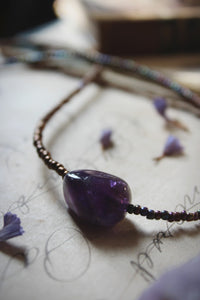 Violet Skies | Grimlins ~ Dogtooth Amethyst. Seed Bead Focal Necklace.