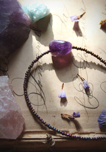 Violet Skies | Grimlins ~ Dogtooth Amethyst. Seed Bead Focal Necklace.