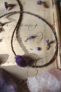 Violet Skies | Grimlins ~ Dogtooth Amethyst. Seed Bead Focal Necklace.