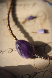 Violet Skies | Grimlins ~ Dogtooth Amethyst. Seed Bead Focal Necklace.