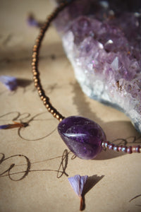 Violet Skies | Grimlins ~ Dogtooth Amethyst. Seed Bead Focal Necklace.