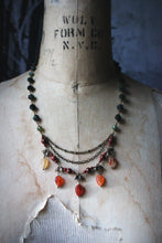 Load image into Gallery viewer, The Forest Haunt  | Weald of Autumn. Beaded Gemstone Leaf Necklace.