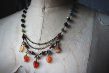 Load image into Gallery viewer, The Forest Haunt  | Weald of Autumn. Beaded Gemstone Leaf Necklace.