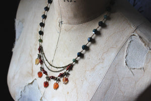 The Forest Haunt  | Weald of Autumn. Beaded Gemstone Leaf Necklace.