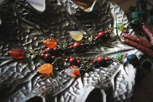 The Forest Haunt  | Weald of Autumn. Beaded Gemstone Leaf Necklace.