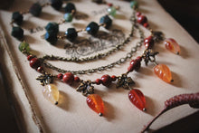 Load image into Gallery viewer, The Forest Haunt  | Weald of Autumn. Beaded Gemstone Leaf Necklace.
