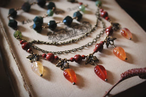 The Forest Haunt  | Weald of Autumn. Beaded Gemstone Leaf Necklace.