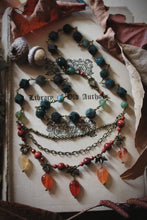 Load image into Gallery viewer, The Forest Haunt  | Weald of Autumn. Beaded Gemstone Leaf Necklace.