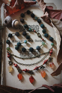 The Forest Haunt  | Weald of Autumn. Beaded Gemstone Leaf Necklace.