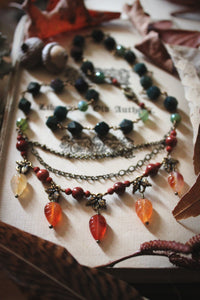 The Forest Haunt  | Weald of Autumn. Beaded Gemstone Leaf Necklace.