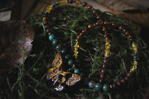 The Forest Haunt  | Rebirth || Autumn Equinox. Beaded Gemstone Pendant Necklace.