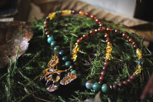 The Forest Haunt  | Rebirth || Autumn Equinox. Beaded Gemstone Pendant Necklace.