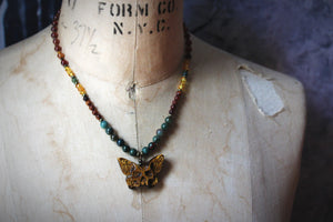 The Forest Haunt  | Rebirth || Autumn Equinox. Beaded Gemstone Pendant Necklace.