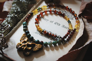 The Forest Haunt  | Rebirth || Autumn Equinox. Beaded Gemstone Pendant Necklace.