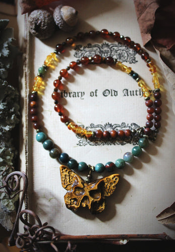 The Forest Haunt  | Rebirth || Autumn Equinox. Beaded Gemstone Pendant Necklace.
