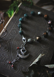 The Forest Haunt  | Foraging. Artisan Pewter Charm & Beaded Bracelet.