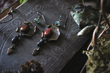 Load image into Gallery viewer, The Forest Haunt  | Enderi. Antiqued Brass &amp; Gemstone Earrings.