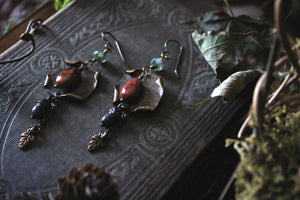 The Forest Haunt  | Enderi. Antiqued Brass & Gemstone Earrings.